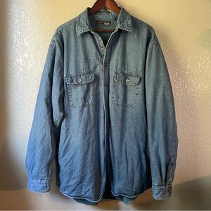 Vintage 90s Denim Fleece Lined Workwear Shacket Mens XLT Chore Coat Ranch Barn